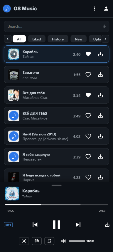Mobile interface rendered in Dark theme